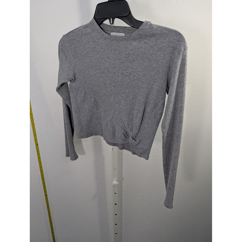 Cherokee Womens Gray Ribbed Knit Long Sleeve Cropped Top Front‎ Knot Size 16